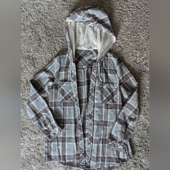 Hem & Thread Gray Plaid Hooded Shirt - Picture 1 of 2